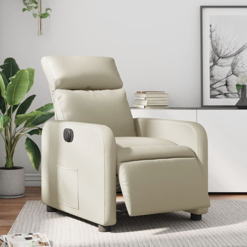 vidaXL vidaXL elektrickýfotel rozkładany, krémový, obity sztuczną skórą