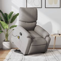 vidaXL vidaXL Podnoszony fotel masujący, rozkładany, farba taupe, tkanina