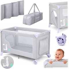 Ricokids Postieľka Turistické 125 x 65 x 78 cm RK-240 szaro-lawendowe