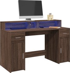 vidaXL Biurko z podświetleniem LED, Hnedý dub, 140x55x91 cm
