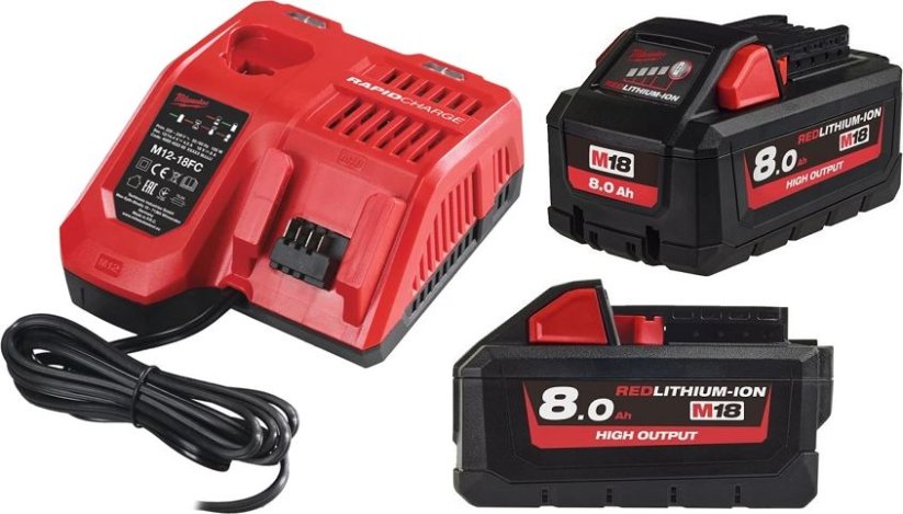 Milwaukee Sada akumulátorów 8 Ah s nabíjačkou Milwaukee NRG M18 HNRG-802