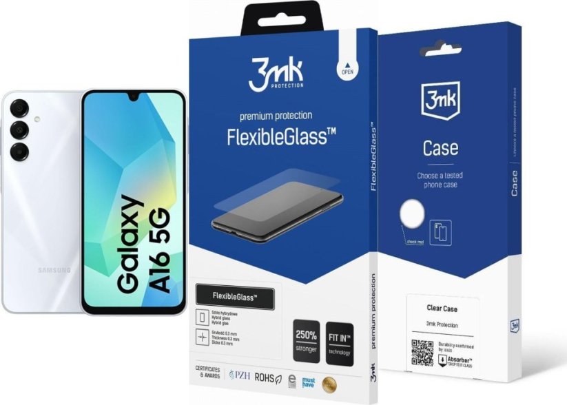 Samsung Galaxy A16 5G 8/256GB Szary  (SM-A166BZAIEUE) + FlexibleGlass + Etui Clear Case
