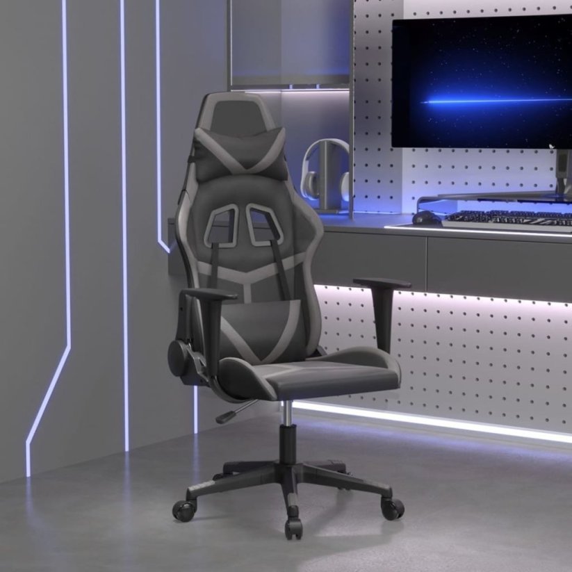 vidaXL Fotel gamingowy, čierno-Sivý, sztuczna skóra