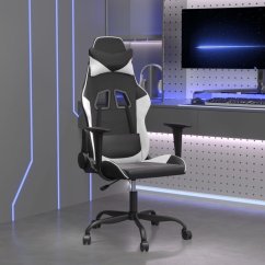 vidaXL Fotel gamingowy, čierno-Biely, sztuczna skóra