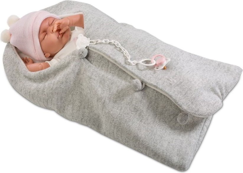 Llorens Bábika płacząca Mimi w Sivým śpiworku, 40 cm (GXP-607949)