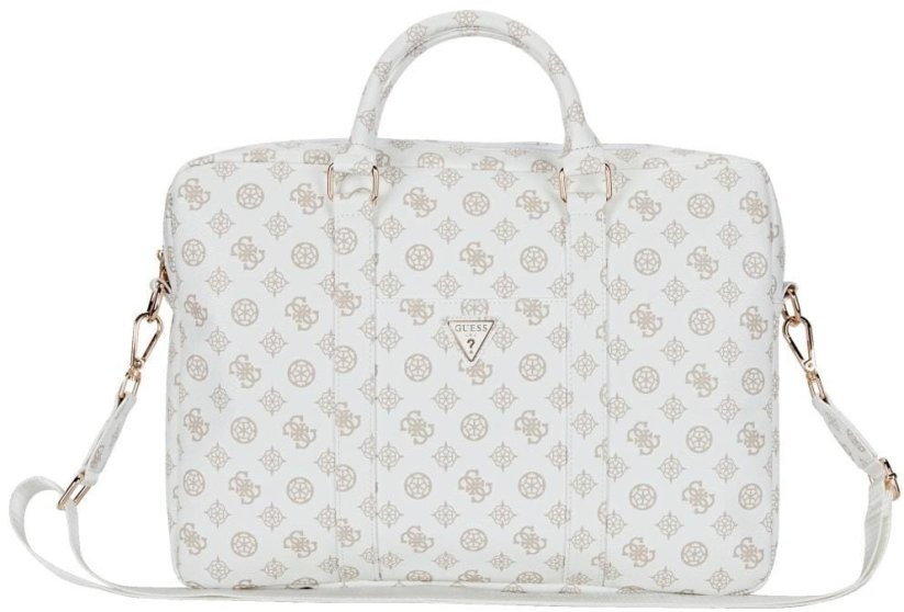 Guess Bag Guess 4G Peony Front Pocket Zipper Triangle Logo 16" white