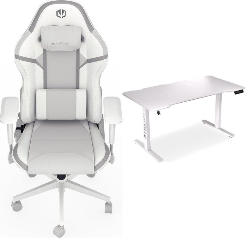 Endorfy Fotel Endorfy Scrim OWH (EY8A007) biały + Biurko Atlas L Electric Białe 150cm x 78cm
