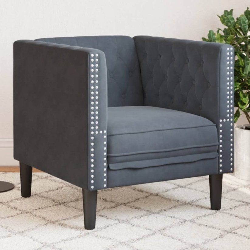 vidaXL Fotel Chesterfield, tmavoSivý, tapicerowany aksamitem