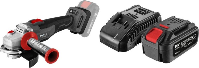 Graphite Szlifierka kątowa 125mm bezszczotkowa Energy+ 58GE142 + akumulator 4 Ah z ładowarką 58GE132