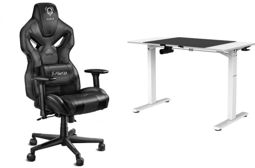 Diablo Chairs X-Fighter czarny + EGON 1100 Białe 110 cmx60 cm