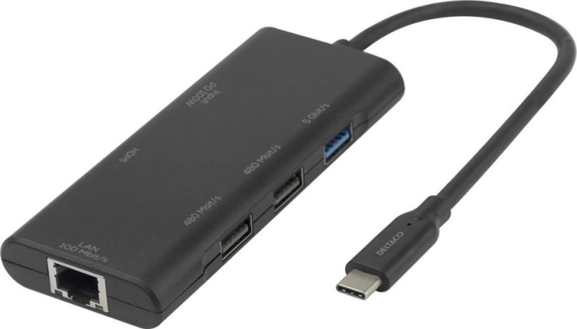 Deltaco USB-C prijungimo stotelė DELTACO, viena, 1x HDMI, 3x USB-A, RJ45 / USBC-HDMI31 / 1902571