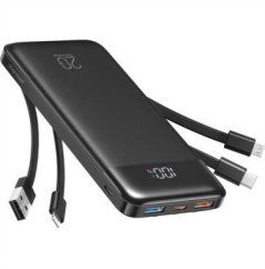 NoName Charmast W2065 PD3.0 3A 22,5W 20000 mAh z wbudowanymi kablami USB A / USB C / Lightning / Micro USB Čierny