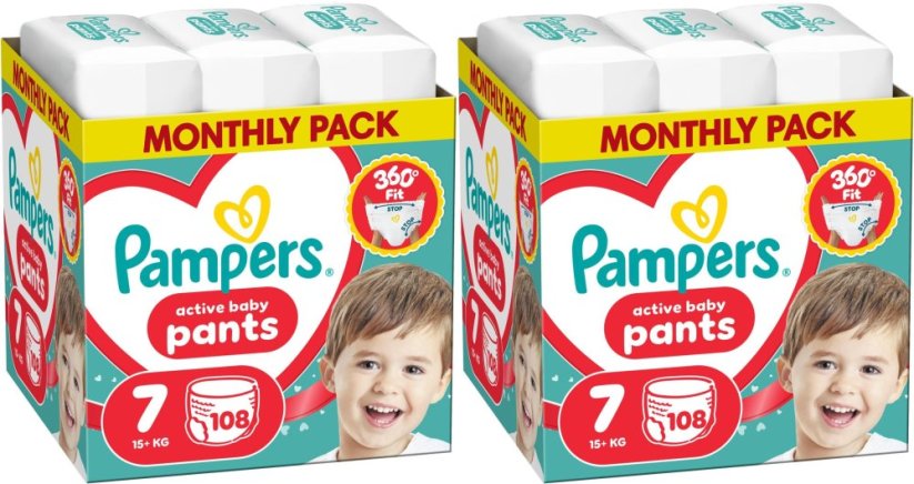 Pampers Active Baby plienkové nohavičky 7-15+ kg 108 ks x 2