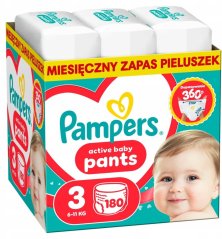 Pampers Active Baby 3 plienkové nohavičky 6-11 kg, 180 ks x 2