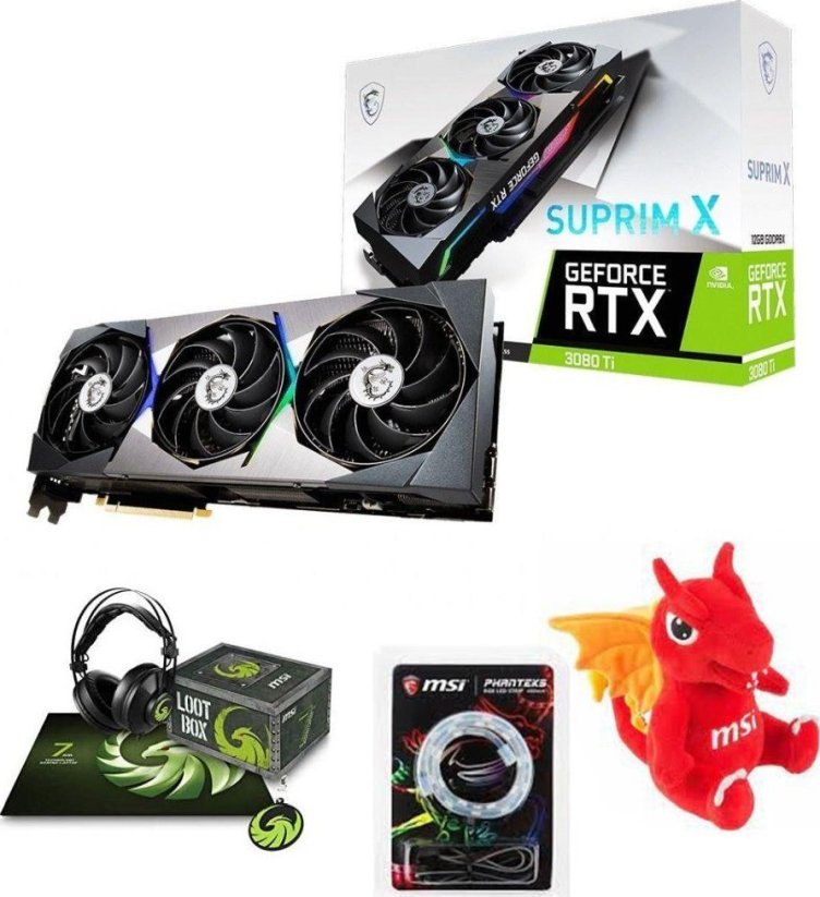 MSI Sada karta graficzna MSI GeForce RTX 3080 Ti SUPRIM X 12G 12GB + słuchaki, plecak, pluszowy smok i RGB LED