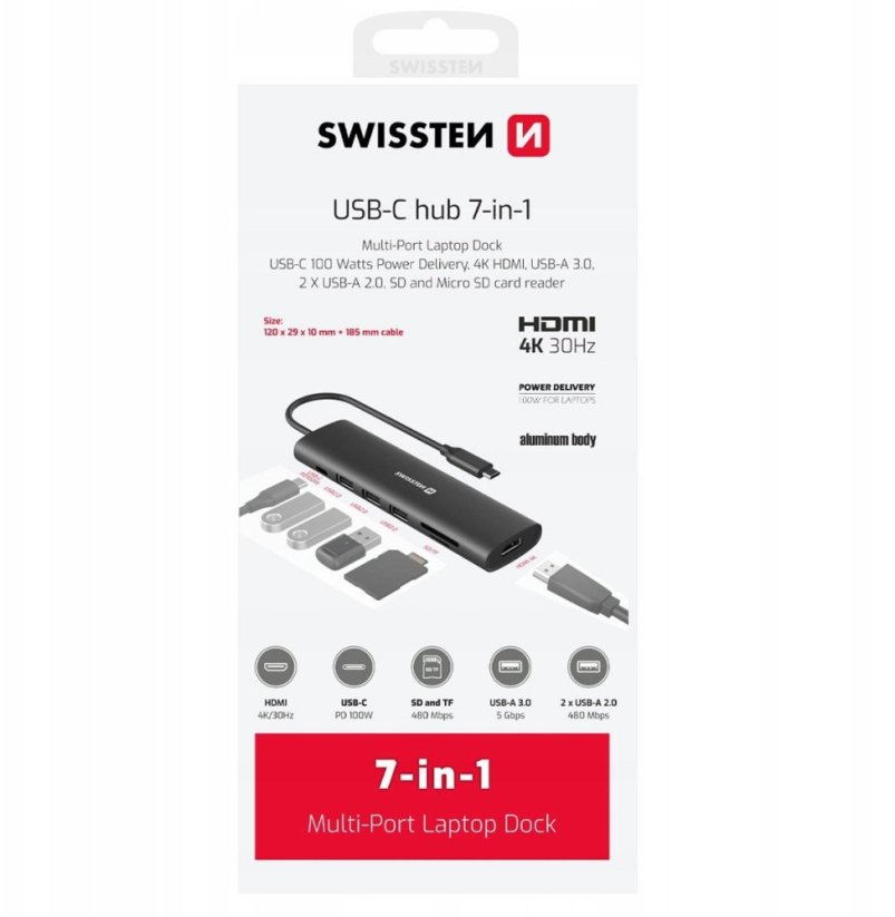 Swissten Aluminium Multi-Port 7in1 USB-C