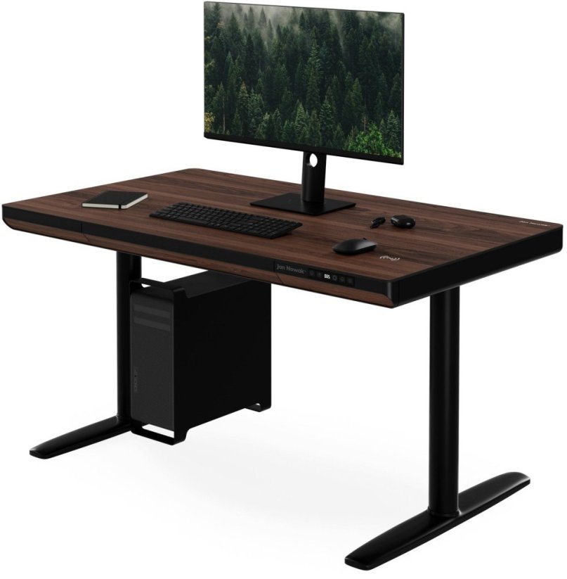 Jan Nowak Elektryczne sit-stand z zásuvoką i ładowarką bezprzewodową Qi čierne/orech, 1200 mm: ELLIS (5907367514650)