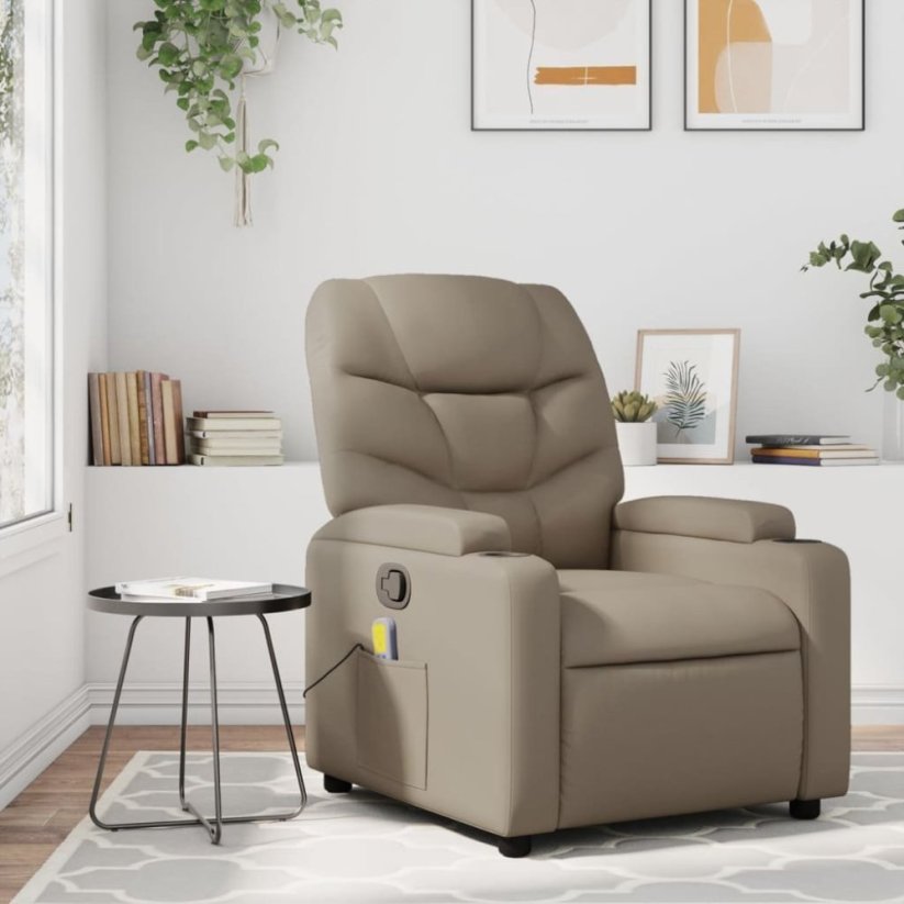 vidaXL vidaXL Rozkładany fotel masujący, cappuccino, obity sztuczną skórą