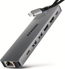 Axagon ML HMC-7HX2 Wieloportovy hub USB 7in1, 5Gbps, 2x USB-A, 1x USB-C, 2x HDMI 4K/60Hz, GLAN, PD 100W, 15cm USB-C kabel