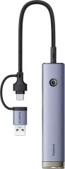 Baseus Hub 4w1 Baseus UltraJoy USB-A&USB-C do 3xUSB3.0+USB-C+RJ45 (Sivý)