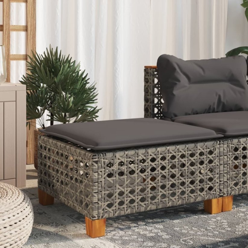 vidaXL Stołek záhradný z poduszką, Sivý, 63,5x56x32 cm, rattan PE