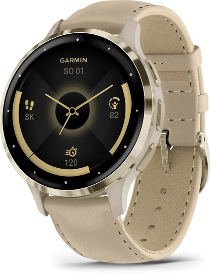 Garmin VENU 3S French Gray Soft Gold Leather
