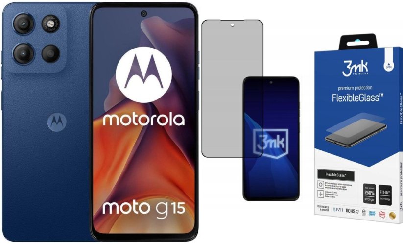 Motorola Moto G15 8/128GB Granatowy  (PB6E0062PL) + FlexibleGlass