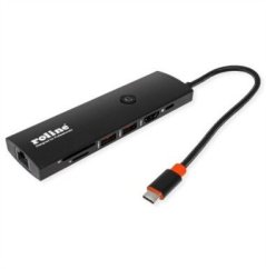 Roline Stacja dokująca USB 3.2 Gen 2 typu C, HDMI 4K60, USB 3.2 Gen 2, USB-C PD, LAN, czytnik kart SD
