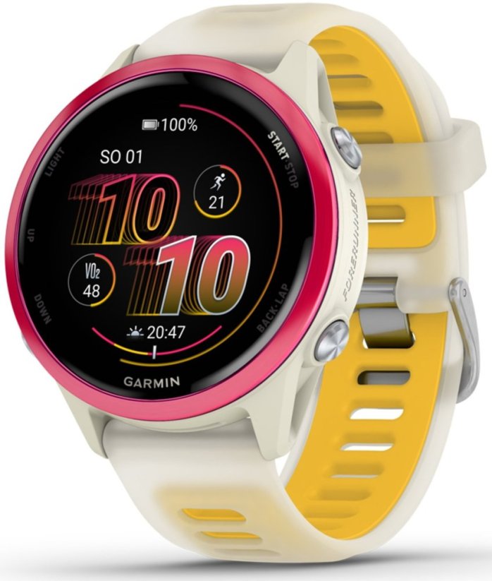 Garmin Forerunner® 570 - 42mm, Raspberry Aluminium with Translucent Bone/Mango Band
