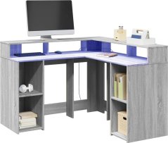 vidaXL Biurko z podświetleniem LED, Sivý dub sonoma, 130x130x91 cm
