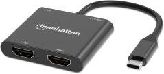 Manhattan MANHATTAN USB-C auf Dual-Monitor-Adapter zwei HDMI bis 4K60Hz USB-A 480 Mbit/s und USB Power Delivery 100W Ports Aluminium schwarz