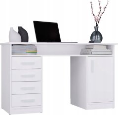 InMondo BIURKO ADA biele 125 Cm 4 zásuvoky Skrinka police Do Biura Pokoju Na Notebook