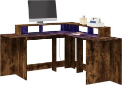 vidaXL Biurko z podświetleniem LED, przydymiony dub, 152x152x91 cm