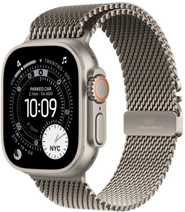 Apple Watch Ultra 3 GPS + Cellular 49mm Natural Titanium / Titanium Milanese Loop M Sivý  (MEWY4QP/A)