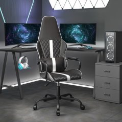 vidaXL Fotel gamingowy, čierno-Biely, sztuczna skóra