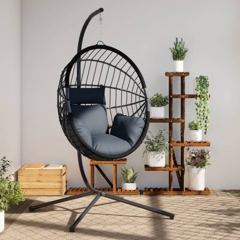 vidaXL Wiszące kreslo kokon ze stojakiem, Antracitovýowe, rattan i stal