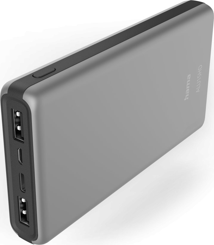 Hama Power Pack ALU15HD 15000mAh strieborný