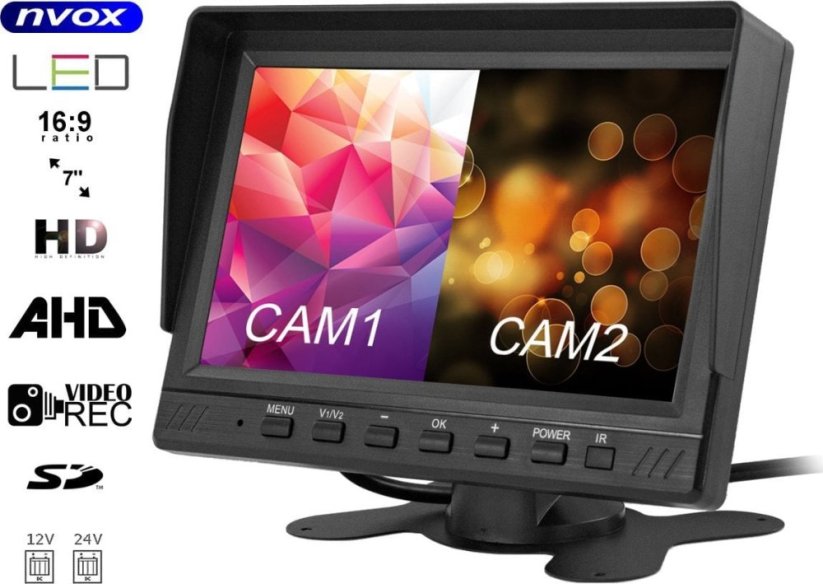 Nvox Monitor samochodowy lcd 7cali ahd 4pin z funkcją rejestratora 12v 24v