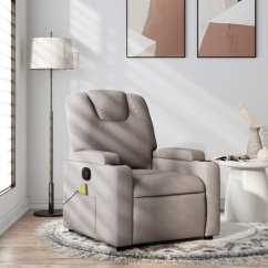 vidaXL Rozkładany fotel masujący, taupe, obity tkaniną