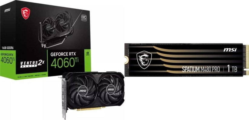 MSI GeForce RTX 4060 Ti VENTUS 2X BLACK 16G OC + Spatium M480 Pro 1TB M.2 2280 PCI-E x4 Gen4 NVMe