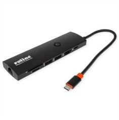 Roline Stacja dokująca USB 3.2 Gen 2 typu C, HDMI 4K60, USB 3.2 Gen 2, USB-C PD, LAN, czytnik kart SD