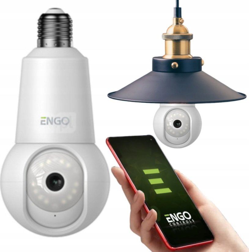 Engo ECAM-E27 - Smart kamera wewnętrzna, Wi-Fi, obrotowa, gwint E27, 4Mpx2-kierunkowy dźwięk (mikrofon i Reproduktor), śledzenie ruchu, micro SD