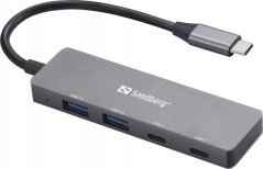 Sandberg Sandberg 136-50 huby i koncentratory USB Type-C 5000 Mbit/s Sivý