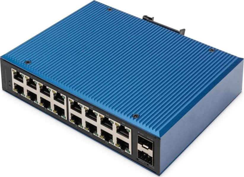 Digitus Digitus 16-portowy Prepínač sieťový Gigabit Ethernet, przemysłowy, niezarządzany, 2 łącza SFP
