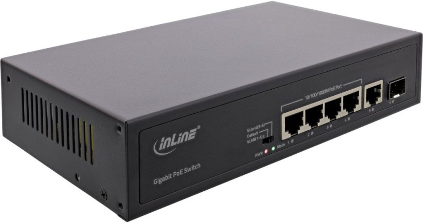 InLine PoE+ Gigabit Network 5 Port (4x PoE+), 1xSFP, 1Gb/s Desktop Metal Bez ventilátora (32305R)