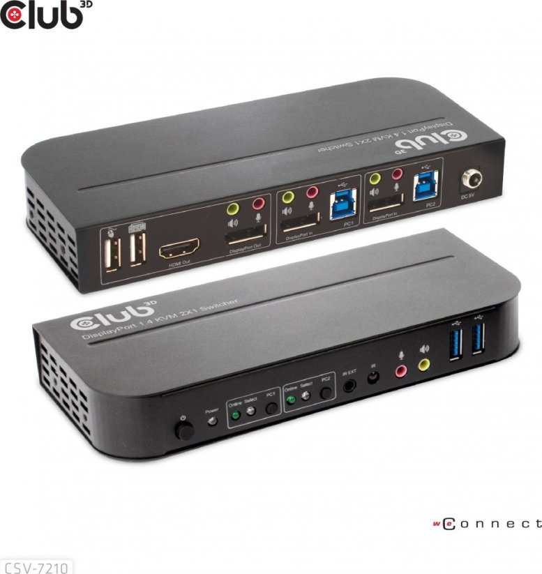 Club 3D Club3D síťový přepínač - Switch, DP/HDMI KVM Switch - Dual DP 4K 60Hz