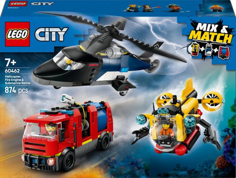 LEGO City Súprava vrtuľníka, hasičského auta a ponorky (60462)