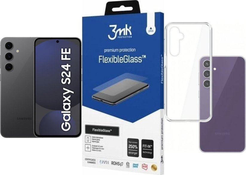 Samsung Galaxy S24 FE 5G 8/256GB Grafitowy (SM-S721BZKGEUE) + FlexibleGlass + Etui Clear Case