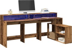 vidaXL Biurko z podświetleniem LED, stare drevo, 200x104x91 cm