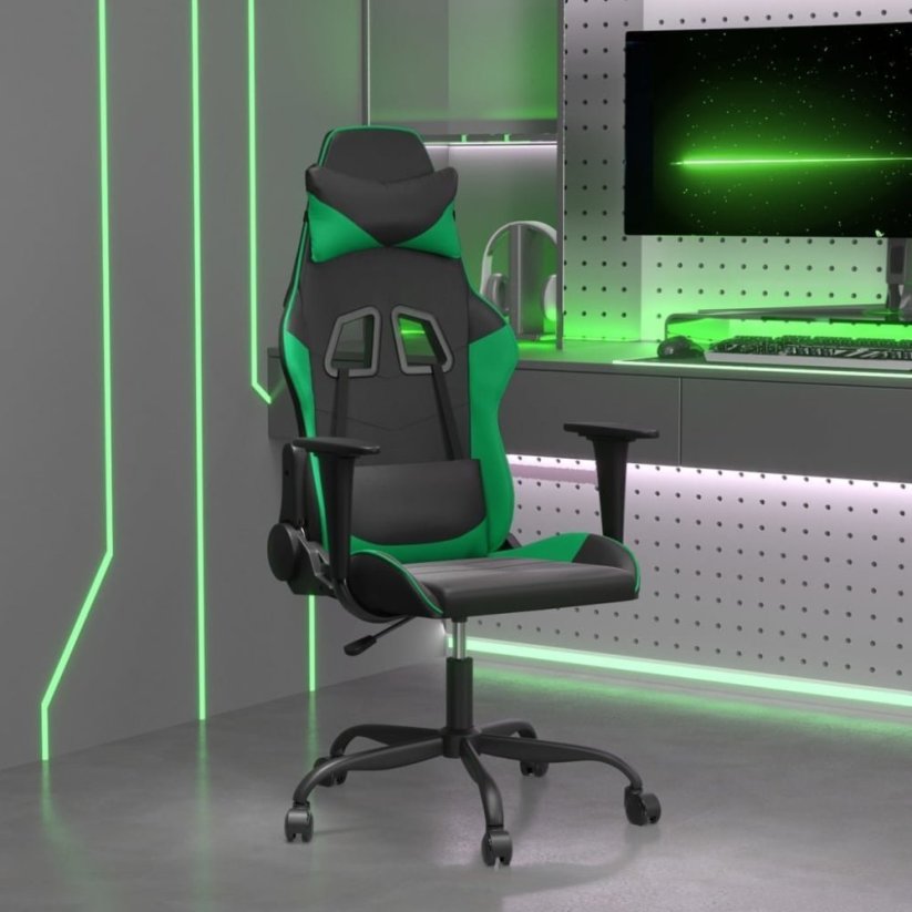 vidaXL Fotel gamingowy, čierno-Zelený, sztuczna skóra